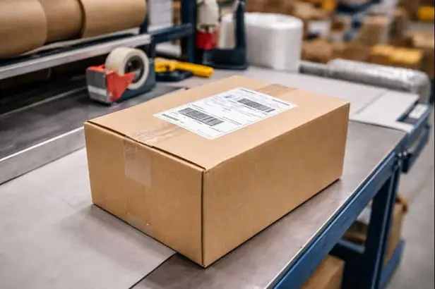 Verpakte zending met label voor verzending en tracking